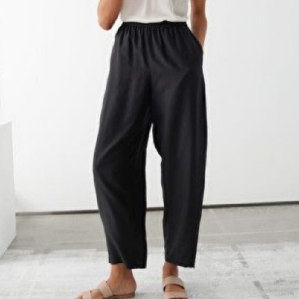 & Other Stories Black Relaxed Elastic Waist Trousers